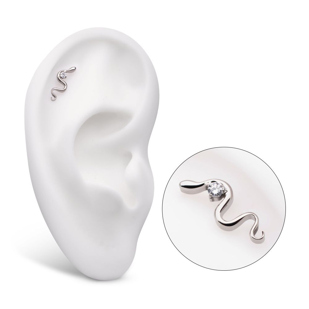 Titanium Internally Threaded with 1.8mm Prong Set Round CZ Gem Snake Top