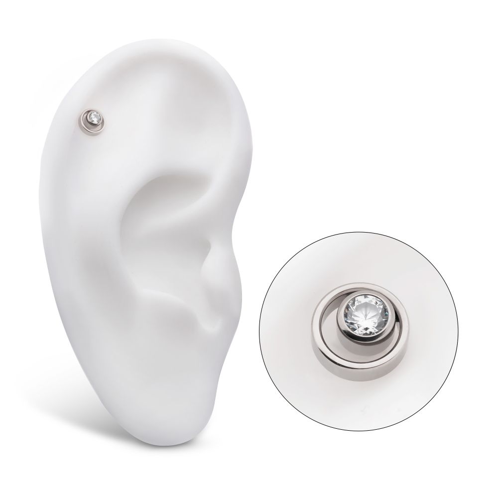 Titanium Internally Threaded with Bezel Set CZ in a Cut Out Circle Top