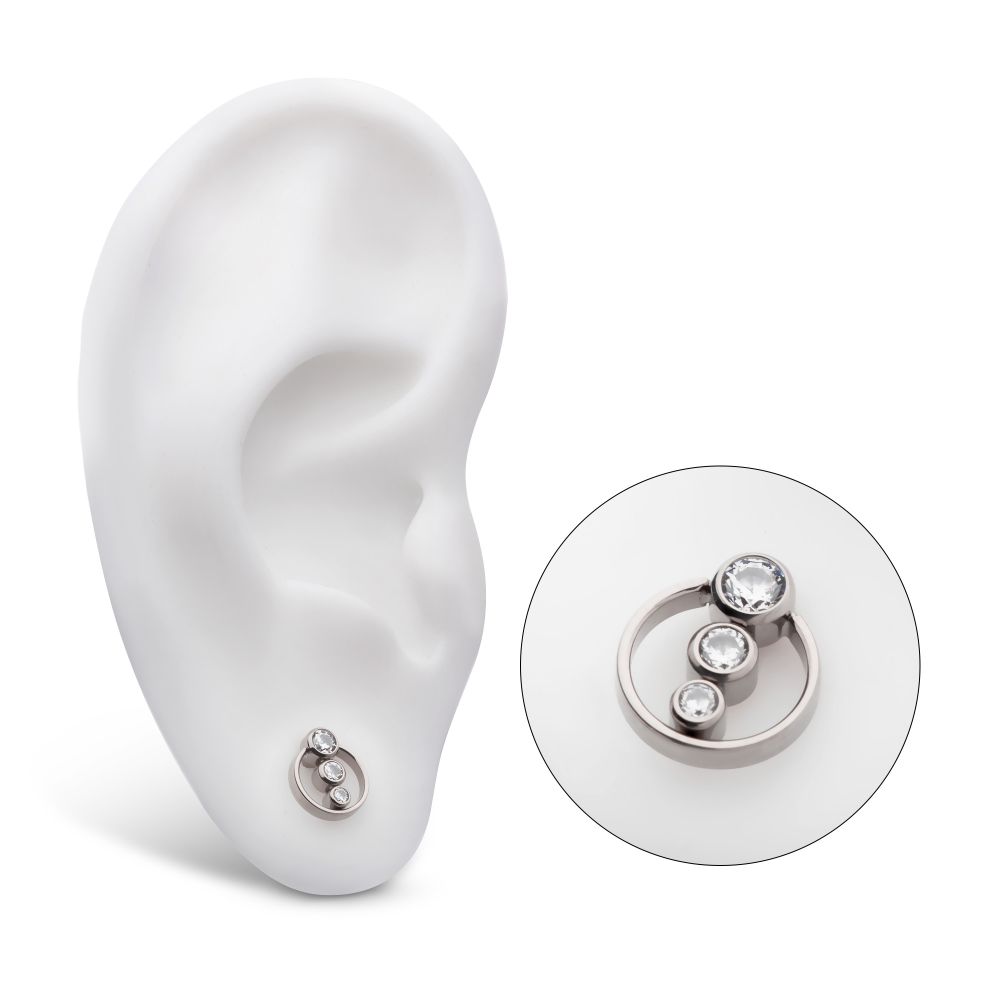 Titanium Internally Threaded with Bezel Set 3-Cluster CZ & Cut Out Circle Top
