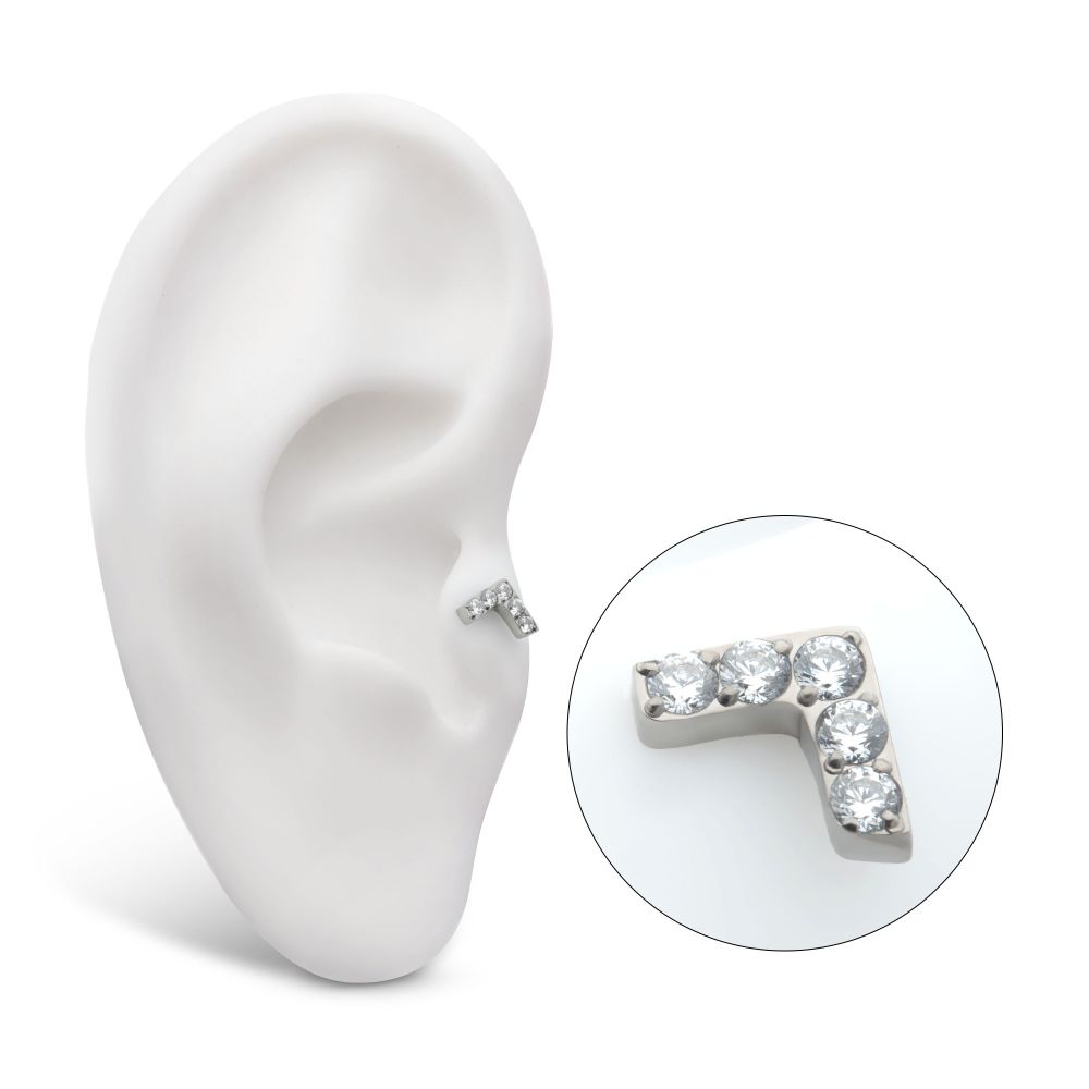 Titanium Internally Threaded Prong Set 5 Round CZ Chevron Shape Top