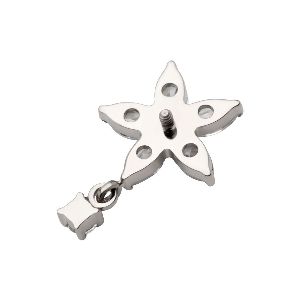 Titanium Internally Threaded 5 Marquise CZ Flower Shape Top with Dangle Prong Set Round CZ