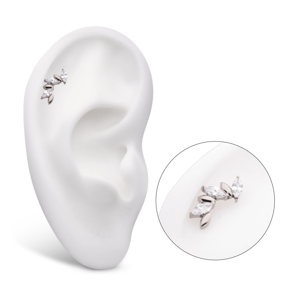 Titanium Internally Threaded Oscillating Marquise CZ Gem 6-Cluster Top