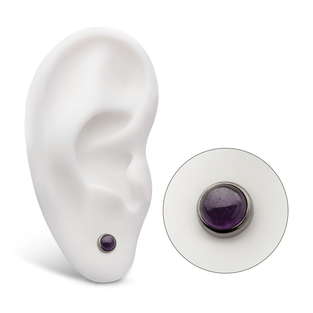 Titanium Internally Threaded Bezel Set Natural Amethyst Stone Top