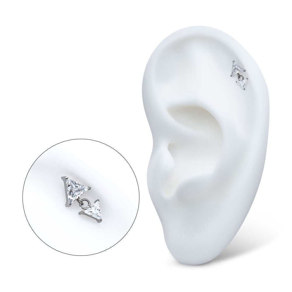 Titanium Internally Threaded Double Triangle Prong Set CZ Dangle Top