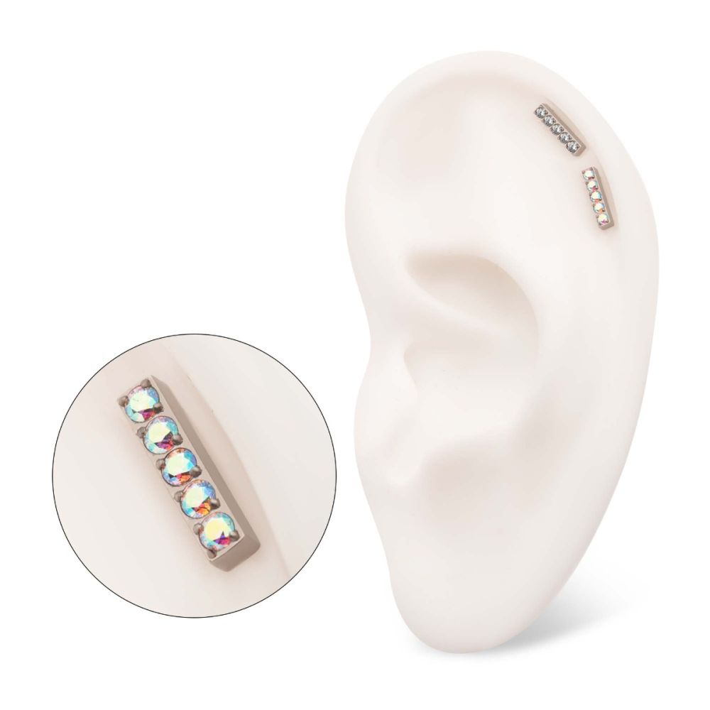 Titanium Internally Threaded Prong Set Crystal/CZ/Opal 5-Cluster Bar Top