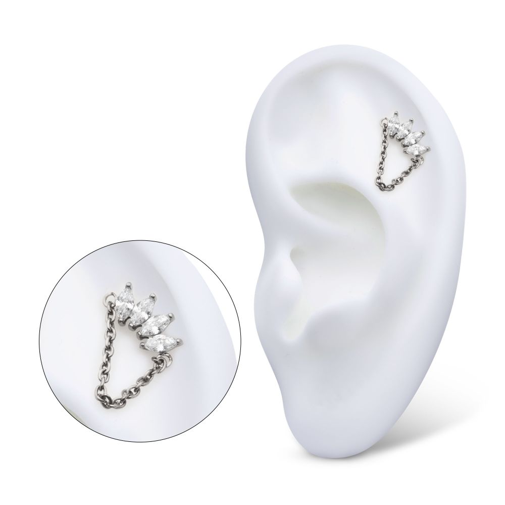 Titanium Internally Threaded 4-Cluster Marquise AAA CZ Top with Dangle Chain