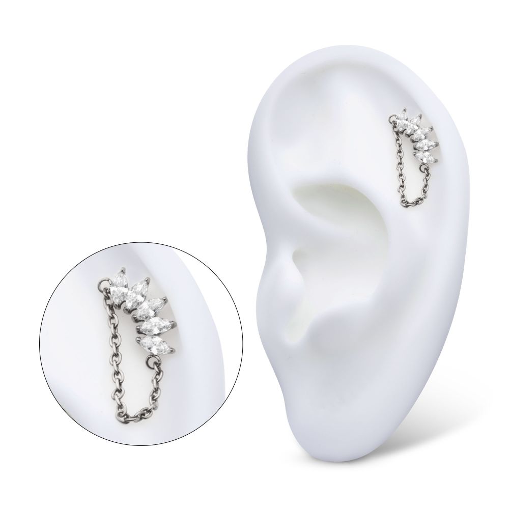Titanium Internally Threaded 5-Cluster Marquise AAA CZ Top with Dangle Chain