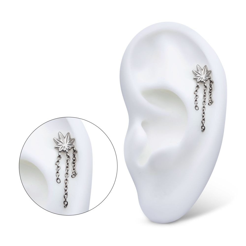 Titanium Internally Threaded Pot Leaf Top with 3 Dangle Chains