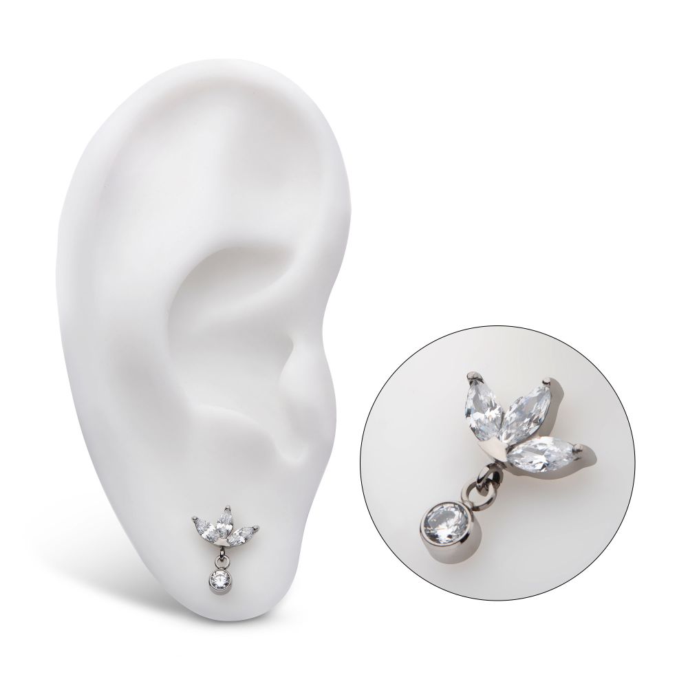 Titanium Internally Threaded 3-Cluster Pronged Marquise CZ with Floating Round CZ Top