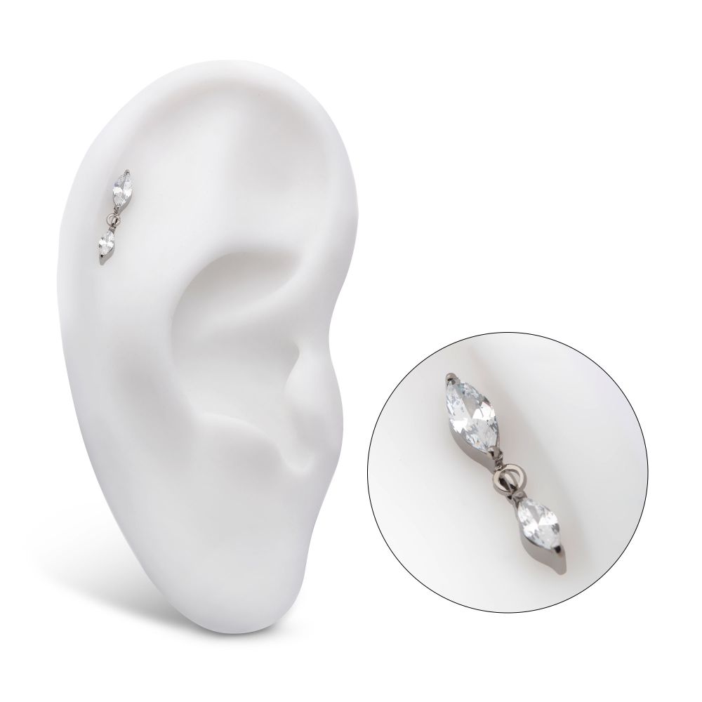 Titanium Internally Threaded Prong Set Marquise Double CZ Dangle Top