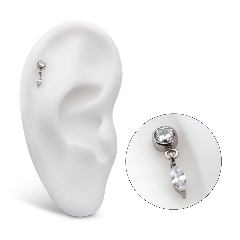 Titanium Internally Threaded Round CZ with Dangle Marquise CZ Top