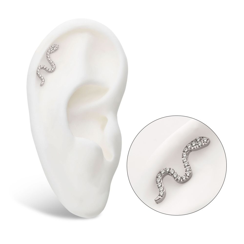 Titanium Threadless with Pave Set CZ Snake Top