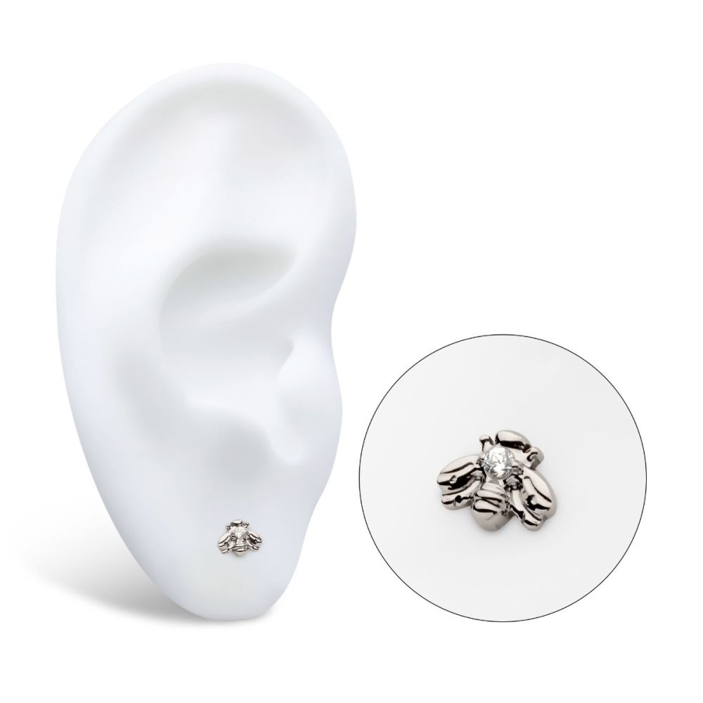 Titanium Threadless with Prong Set CZ Bee Top