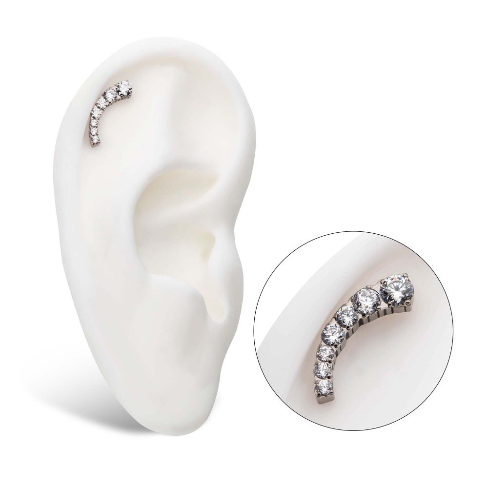 Titanium Threadless with Prong Set Round Clear CZ 7-Cluster Top