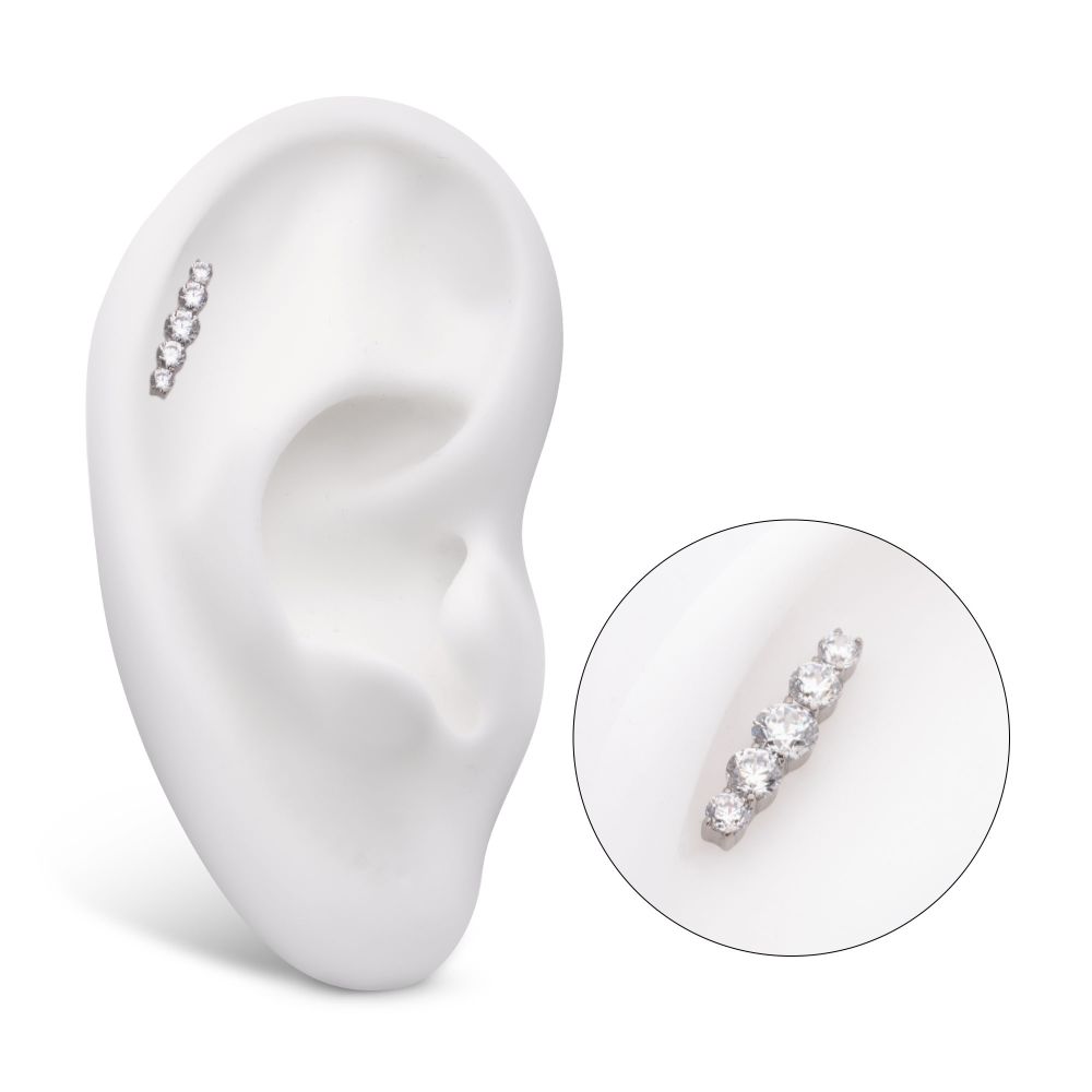 Titanium Threadless 5-Cluster Prong Set Round CZ Gem Bar Top