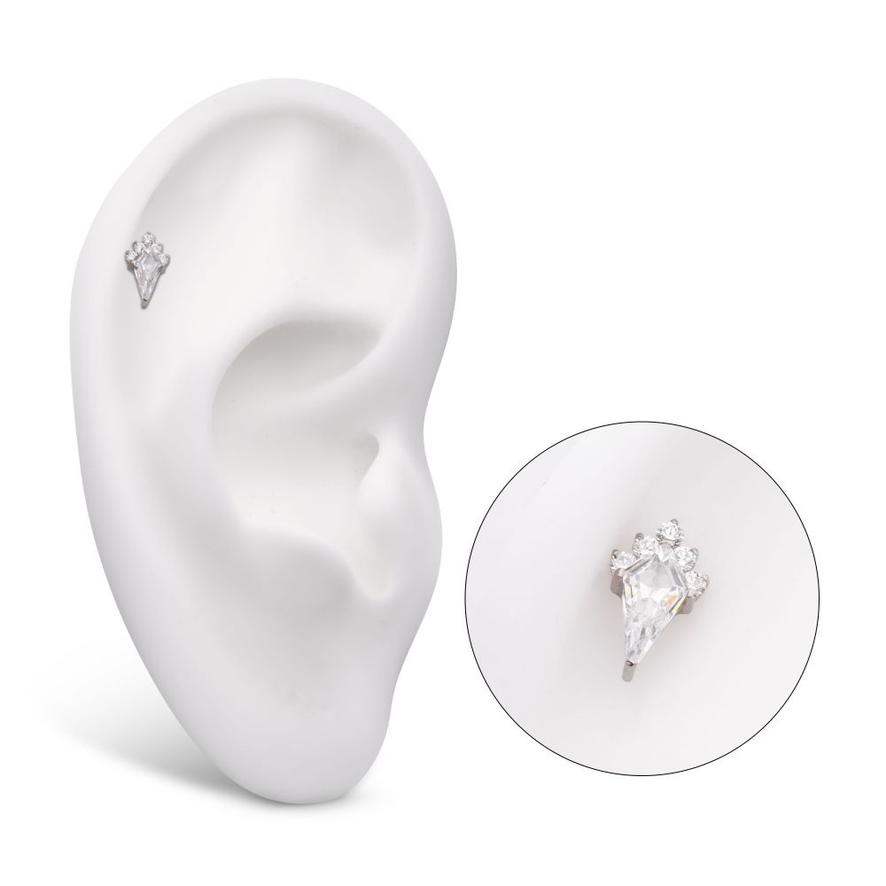 Titanium Threadless Kite Shape with 5-Cluster Round CZ Gem Top