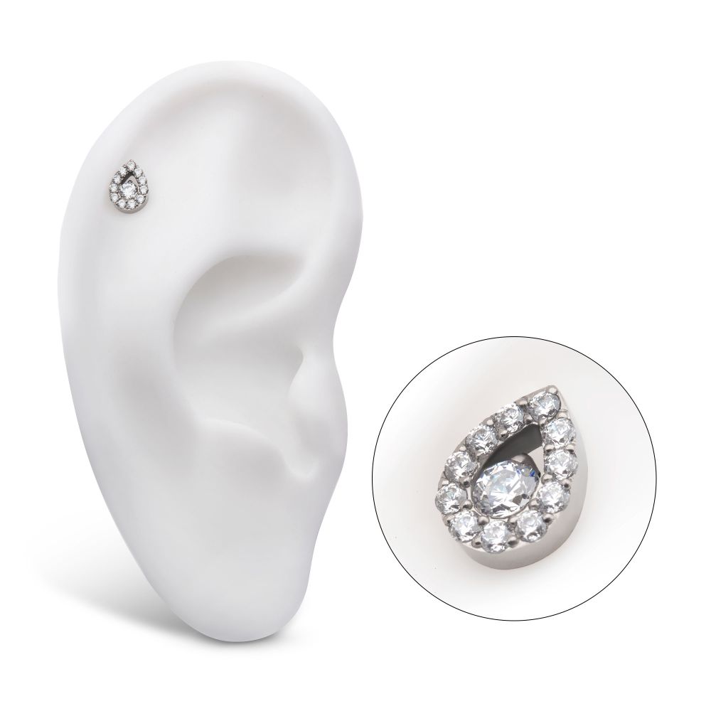 Titanium Threadless Round CZ Center Hollow Teardrop Shape Top