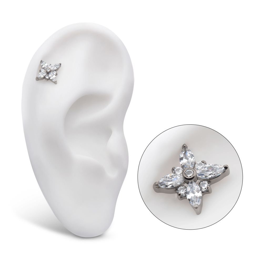Titanium Threadless with Clustered Round & Marquise CZ Cross Shape Top