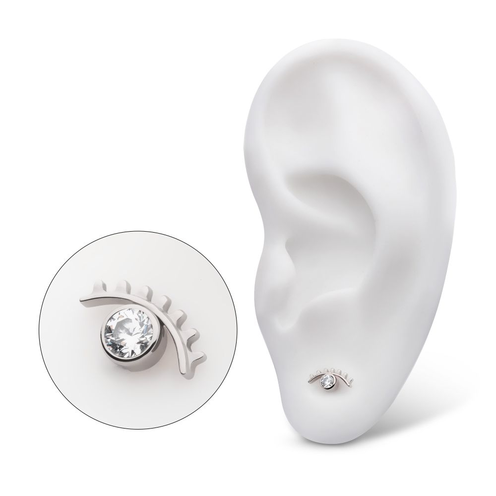 Titanium Threadless with Bezel Set CZ Cut Out Evil Eye Top