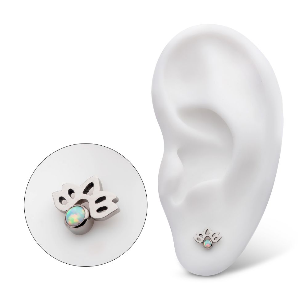 Titanium Threadless with Bezel Set Opal Lotus Flower Top