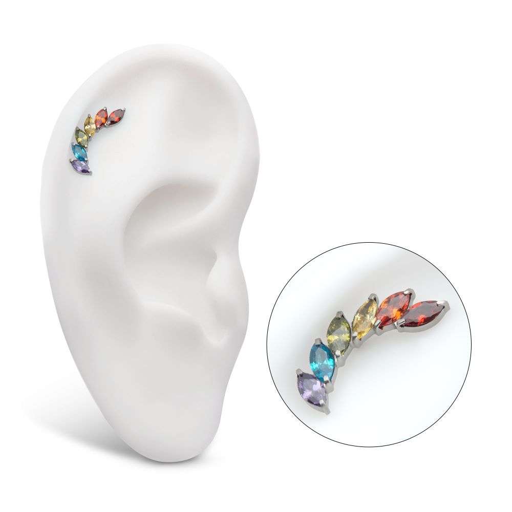 Titanium Threadless Prong Set Marquise CZ Staggered 6-Cluster Top