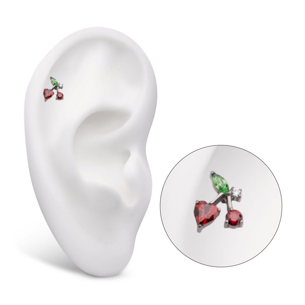 Titanium Threadless Prong Set Multi Gem Cherry Top