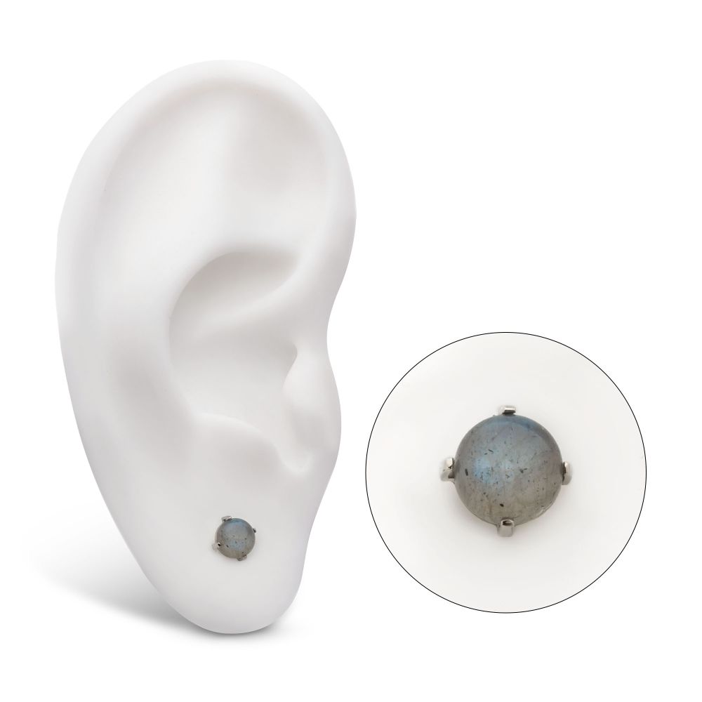 Titanium Threadless Prong Set Natural Labradorite Stone Top