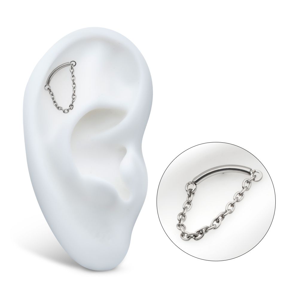 Titanium-Threadless Dangle Chain Curved Bar Top