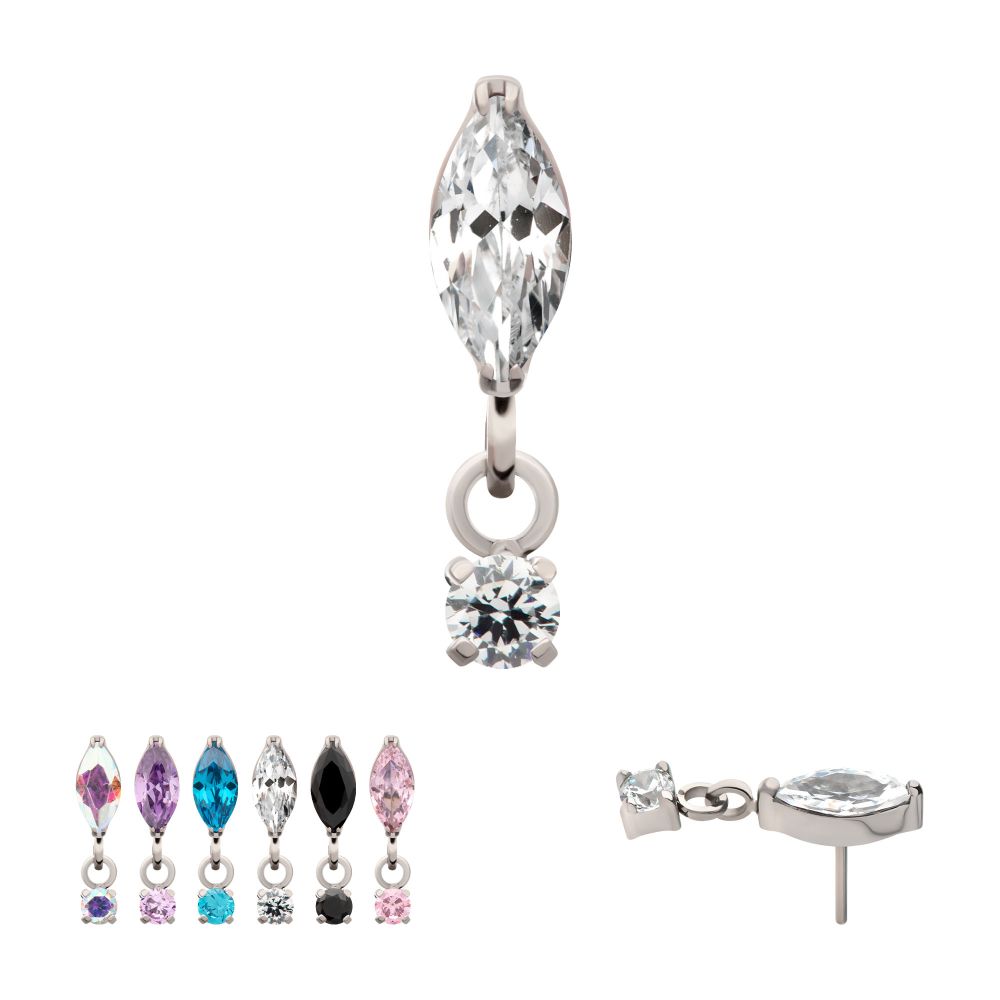 Titanium Threadless Marquise Top with Prong Set Gem Dangle