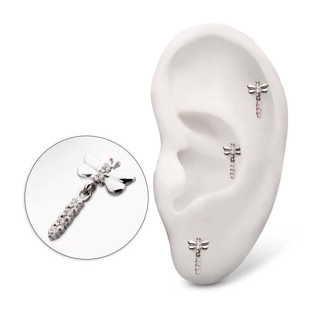 Titanium Threadless Dragonfly Top with Prong Set 4-Gem Dangle