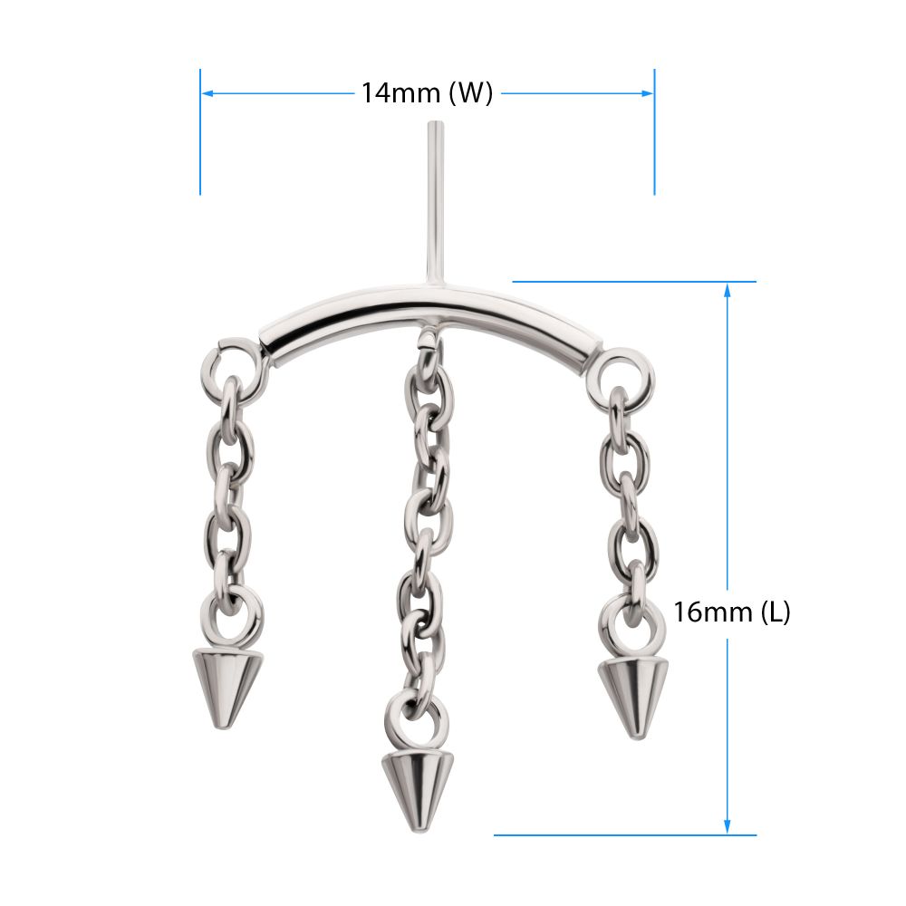 Titanium Threadless Hidden Helix Curved Bar Top with 3 Spiked Chain Dangle