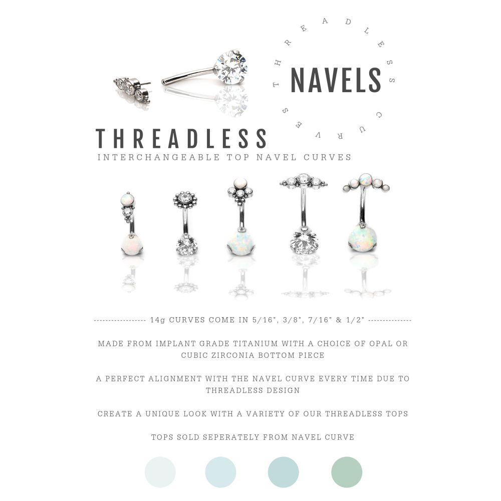 Titanium Threadless with Prong Set Round AAA CZ/Synthetic Opal Fixed Bottom Only Navel Curve