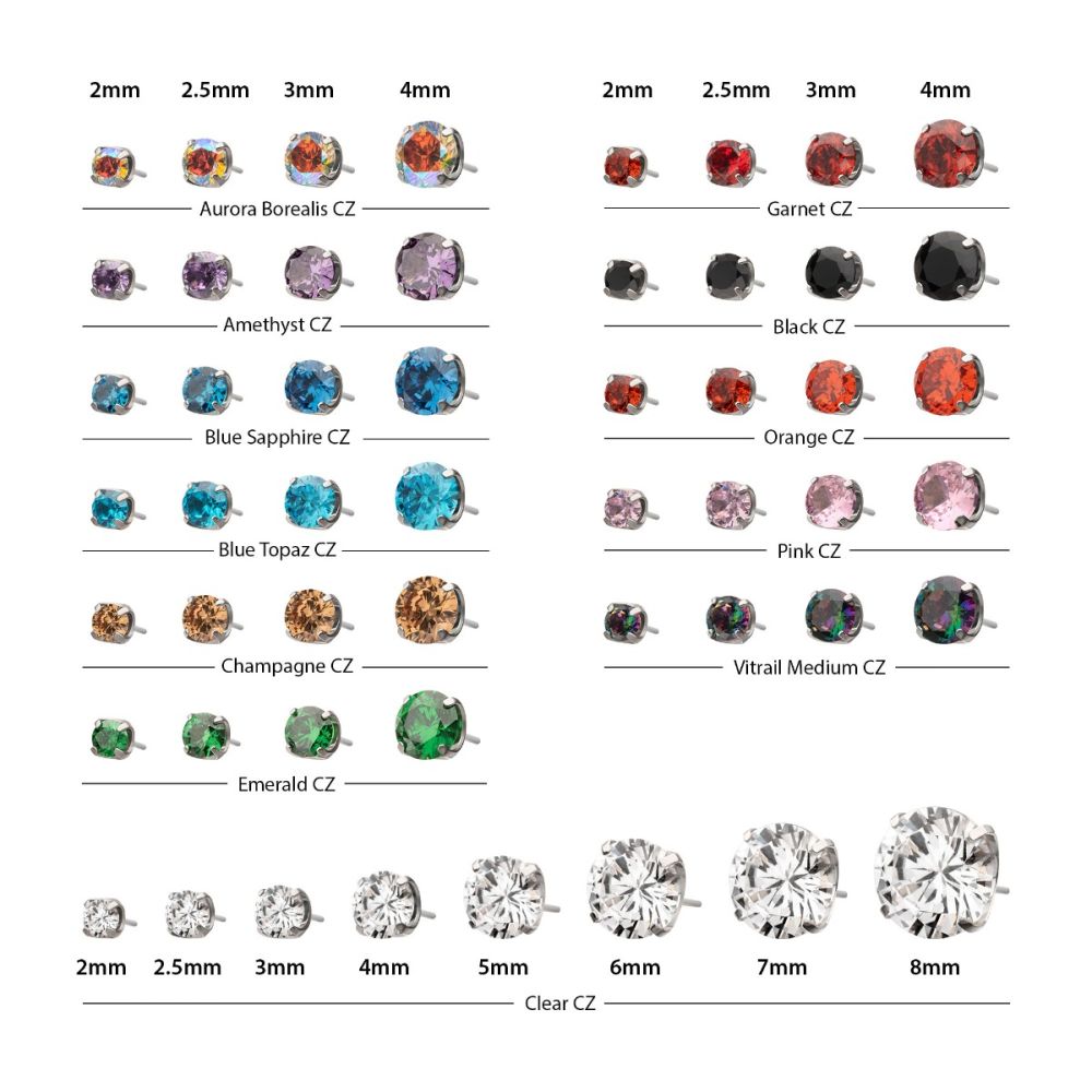 Titanium Threadless Low Profile 4 Prong Round Gem Top