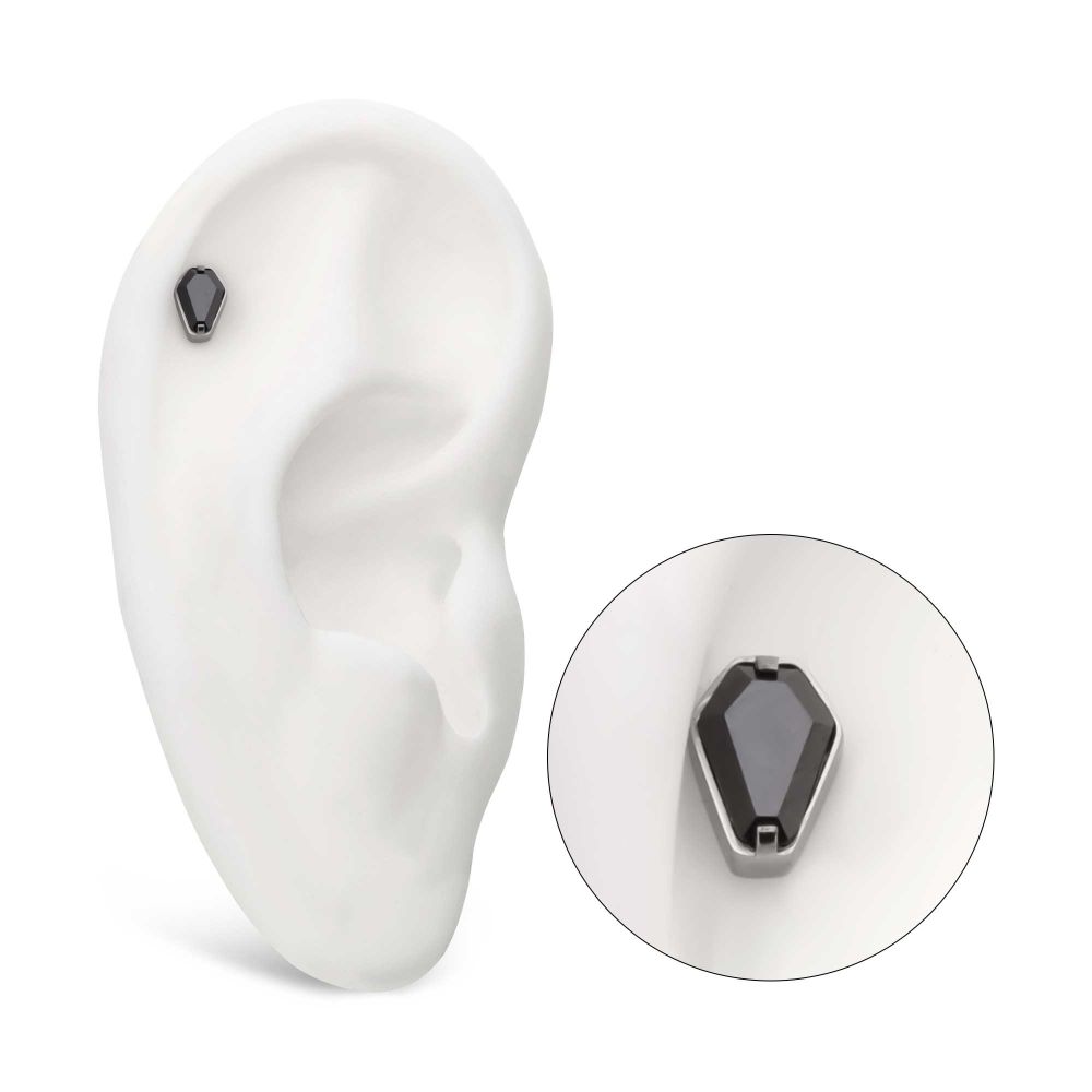 Titanium Threadless with Prong Set Black CZ Coffin Top