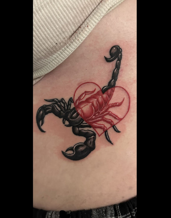 Color scorpion over a red heart