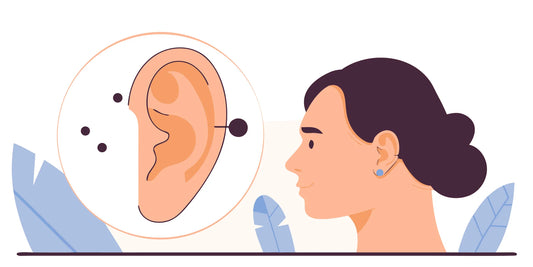 Flat vector illustration of a human ear anatomy with a conch piercing stud