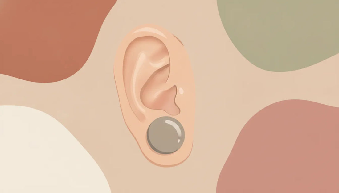 Flat vector illustration of a stretched earlobe wearing a smooth titanium plug