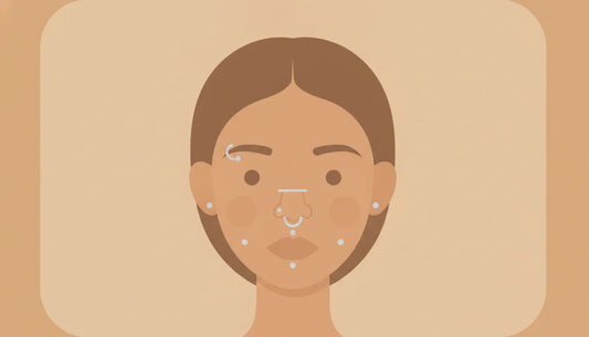 Flat vector illustration showing facial piercing placements and jewelry