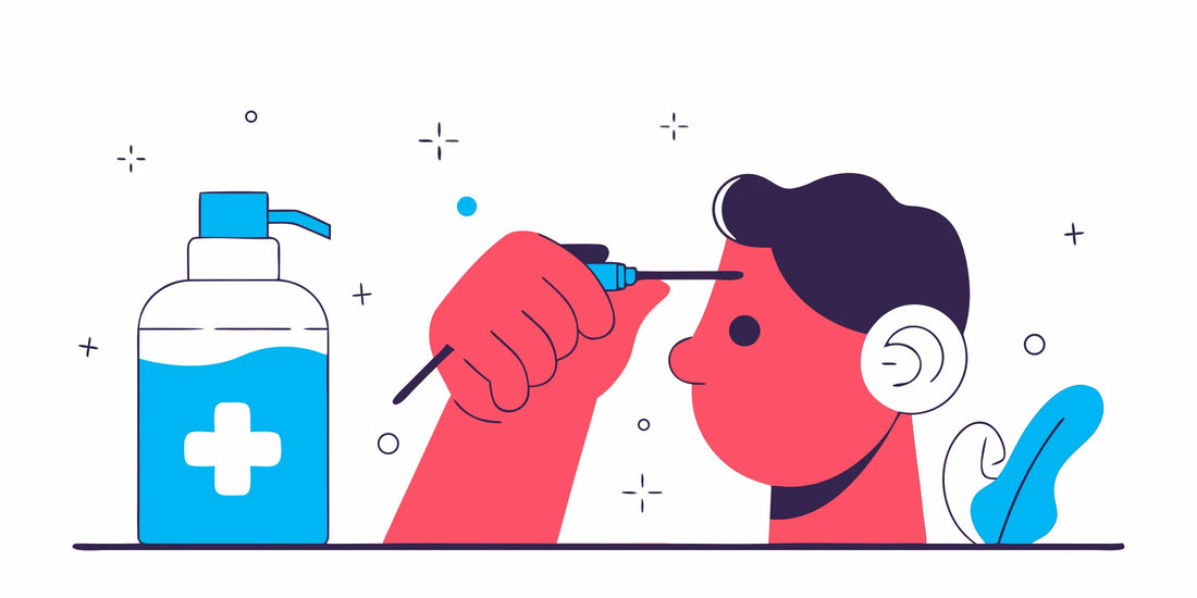 Person gently cleaning a fresh ear piercing with saline solution and gauze