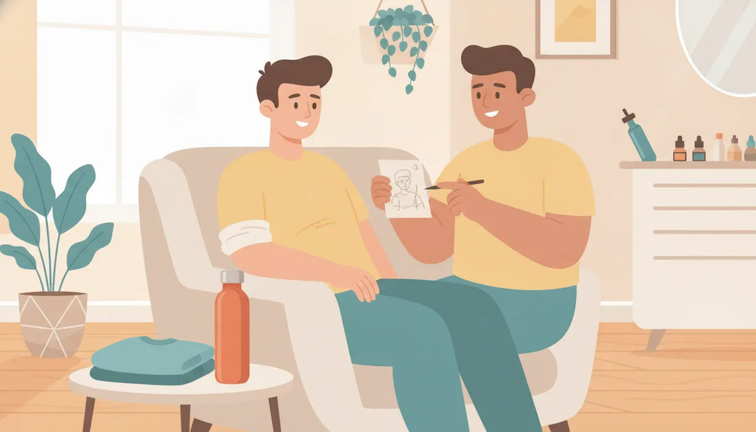 Flat vector illustration of preparing for a tattoo appointment with an artist