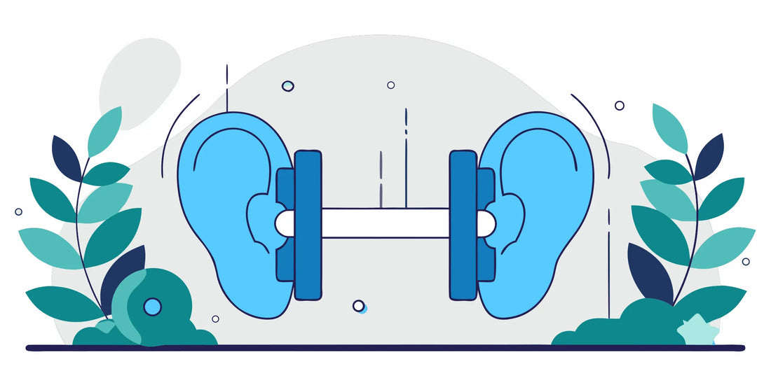Flat vector illustration of a human ear with an industrial barbell connecting two helix piercings