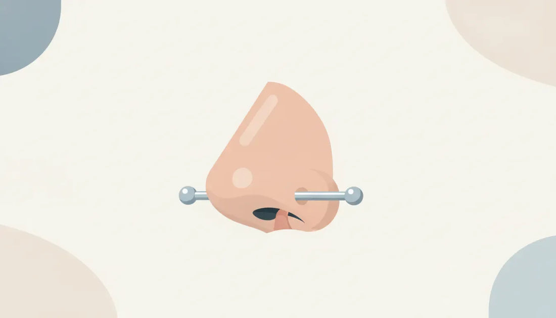 Flat vector illustration of an accurate nasallang piercing passing through both nostrils and the septum
