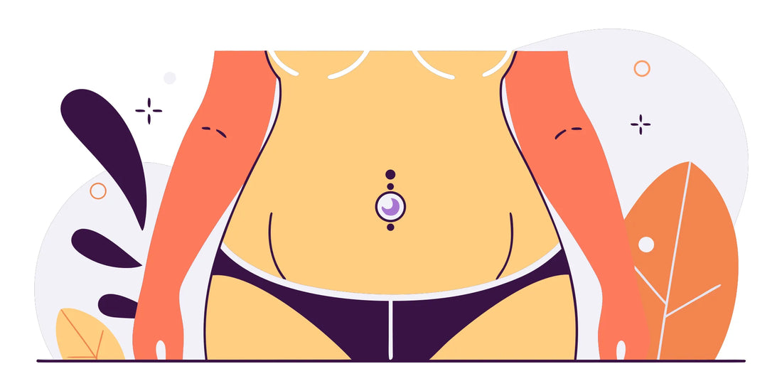 Flat vector illustration of a navel piercing with titanium jewelry in a belly button