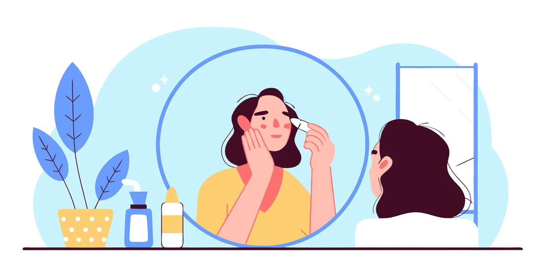 Flat vector illustration of a woman with nostril and helix piercings using saline piercing aftercare