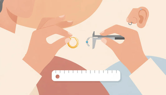 Flat vector illustration of measuring piercing jewelry for a comfortable fit