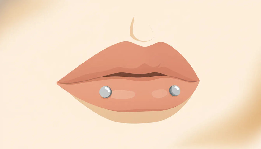 Flat vector illustration of symmetrical snake bite piercings with matching lower-lip labret studs