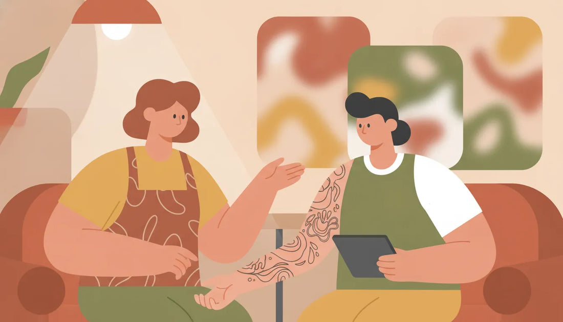 Flat vector illustration of a tattoo concept planning process
