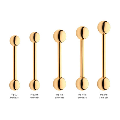 14Kt-Yellow Gold Internally Threaded Barbells