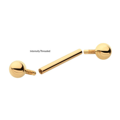 14Kt-Yellow Gold Internally Threaded Barbells