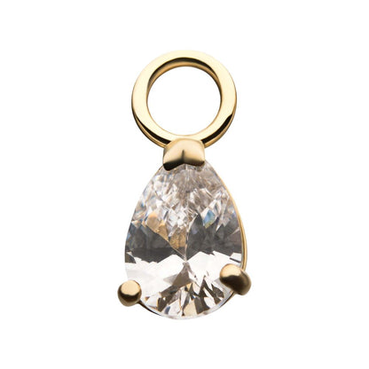 14Kt Yellow Gold Prong Set Pear-Shaped Clear CZ Charm